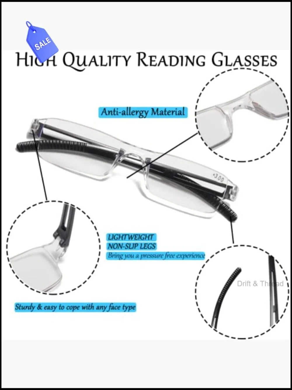 3 Pairs Blue Block Reading Glasses +2.5 Rectangular Frame Men Women Computer